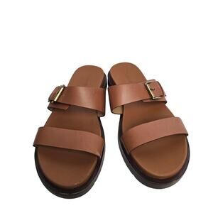 Madewell Women’s Brown Leather Double Strap Slide Sandals 8.5 Minimalist Resort